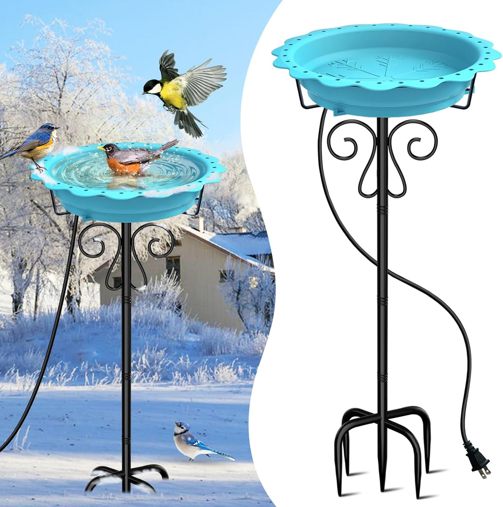 100W Heated Bird Bath for Outdoors, Heated Birdbath Water Heater, Blue