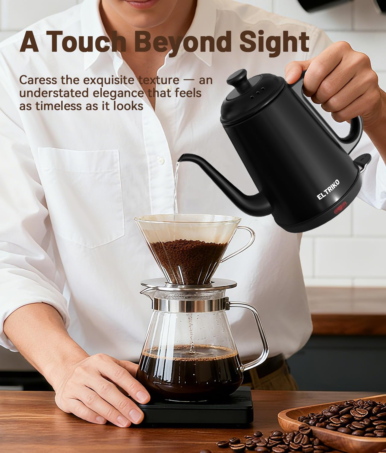 1L Gooseneck Electric Kettle for Pour Over Coffee & Tea | 1000W Fast Heating, Food-Grade Stainless Steel, Auto