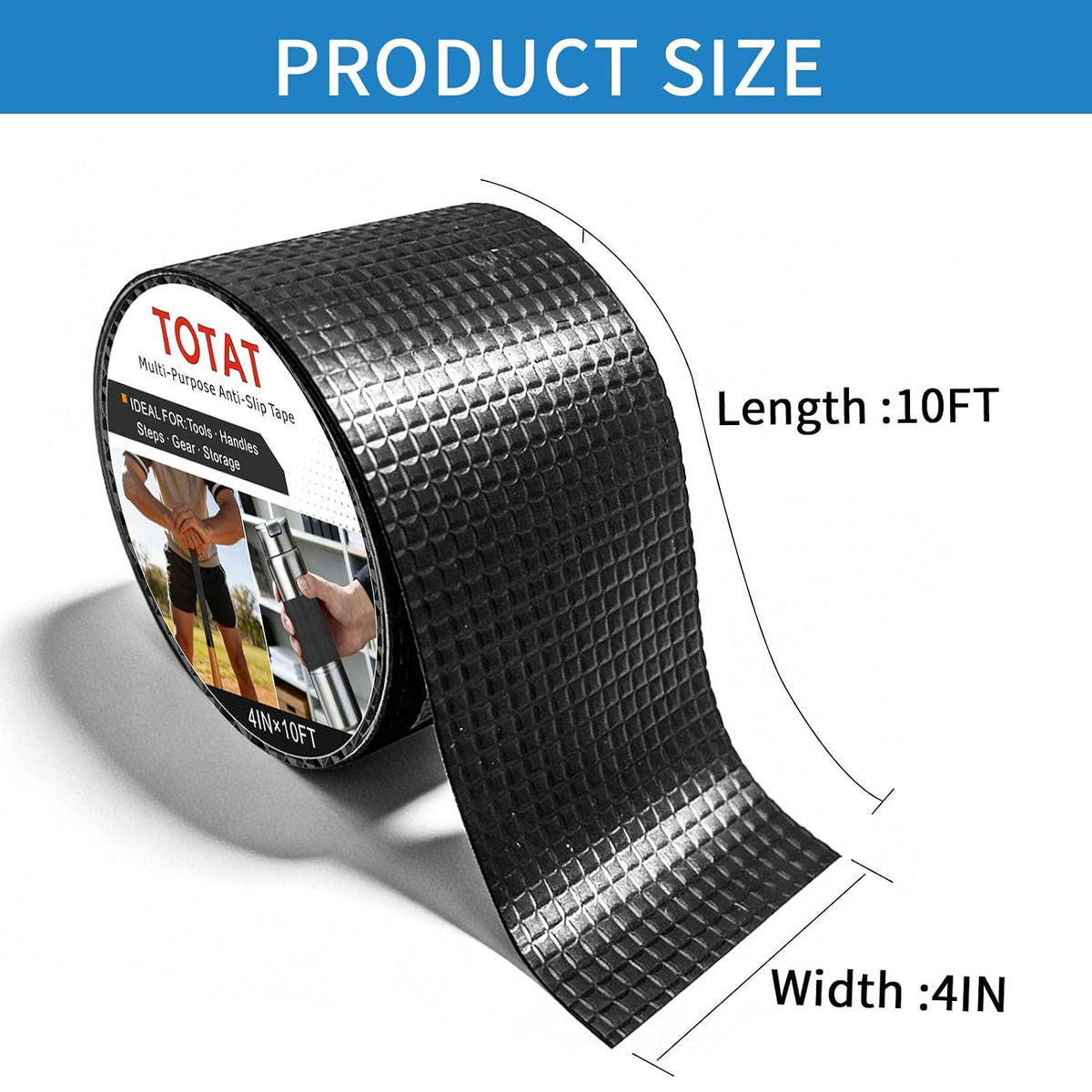 Textured Grip Tape, 4IN x 10FT Strong Anti Slip Rubber Tape, Waterproof & Heat Resistant with High Adhesion for