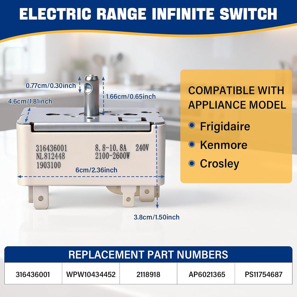 316436001 Range Infinite Switch 8 inch for Large Surface Burner