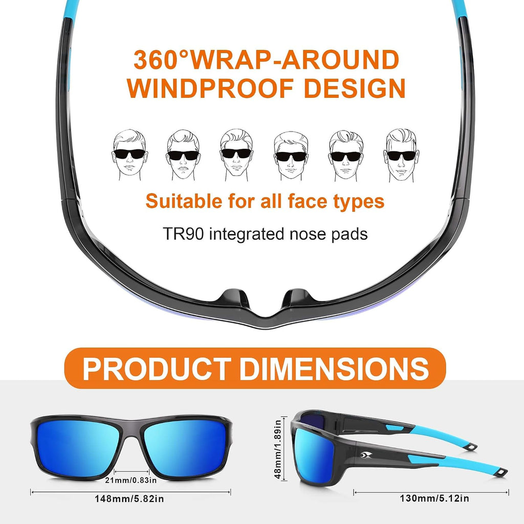 Polarized Sports Sunglasses for Men & Women Wrap Design UV Protection | HD polarized TAC Lens Reduces Glare Non-slip