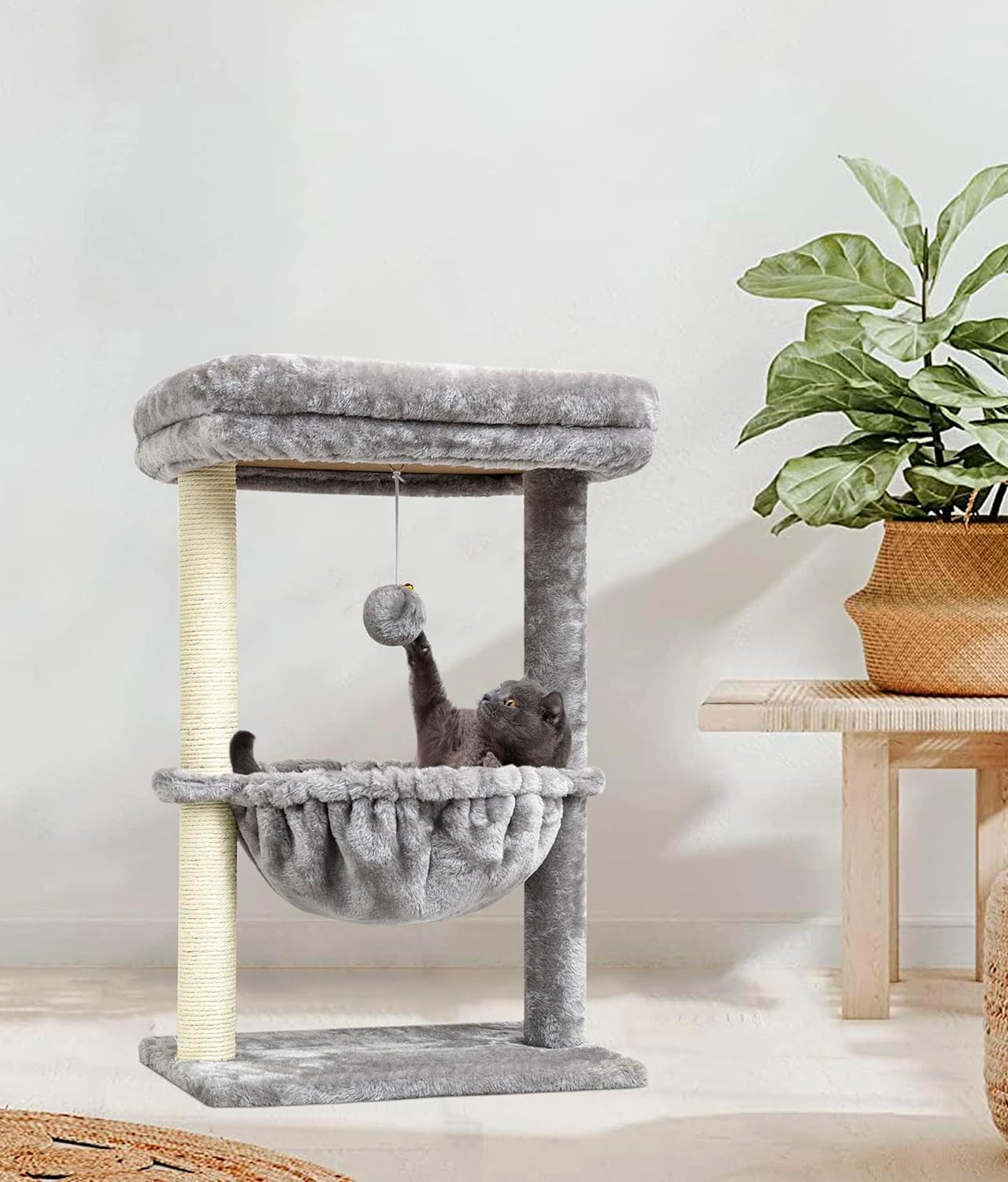 Small Cat Tree for Indoor Cats, Activity Cat Tower with Scratching Post for Kittens, Cat Bed & Furniture with Basket