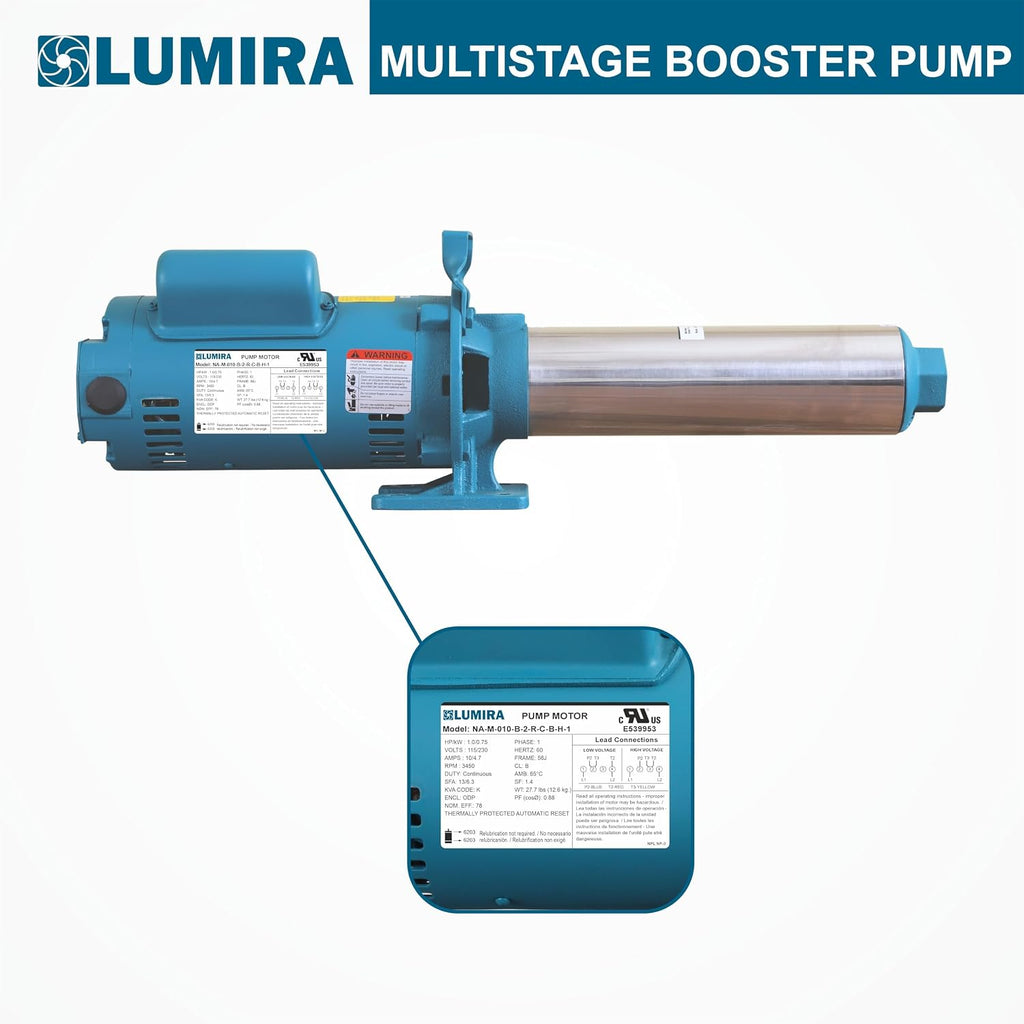 LUMIRA Multistage Booster Pump - 07 GPM, 16 Stage, 1.0 HP, 115/230 Volts, 1 Phase, 1" FNPT Connections