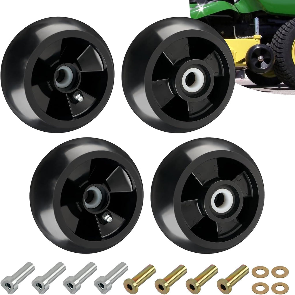 CheeMuii 4 Pack AM125172 Lawn Mower Deck Wheels Kit with 2 Style Bushings