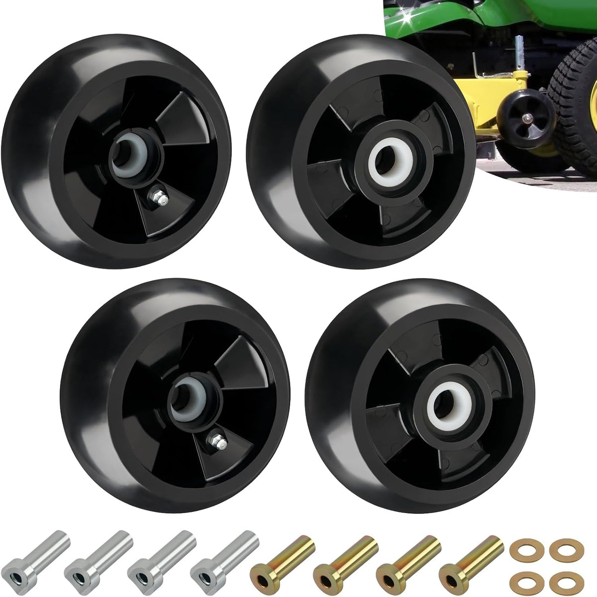 CheeMuii 4 Pack AM125172 Lawn Mower Deck Wheels Kit with 2 Style Bushings