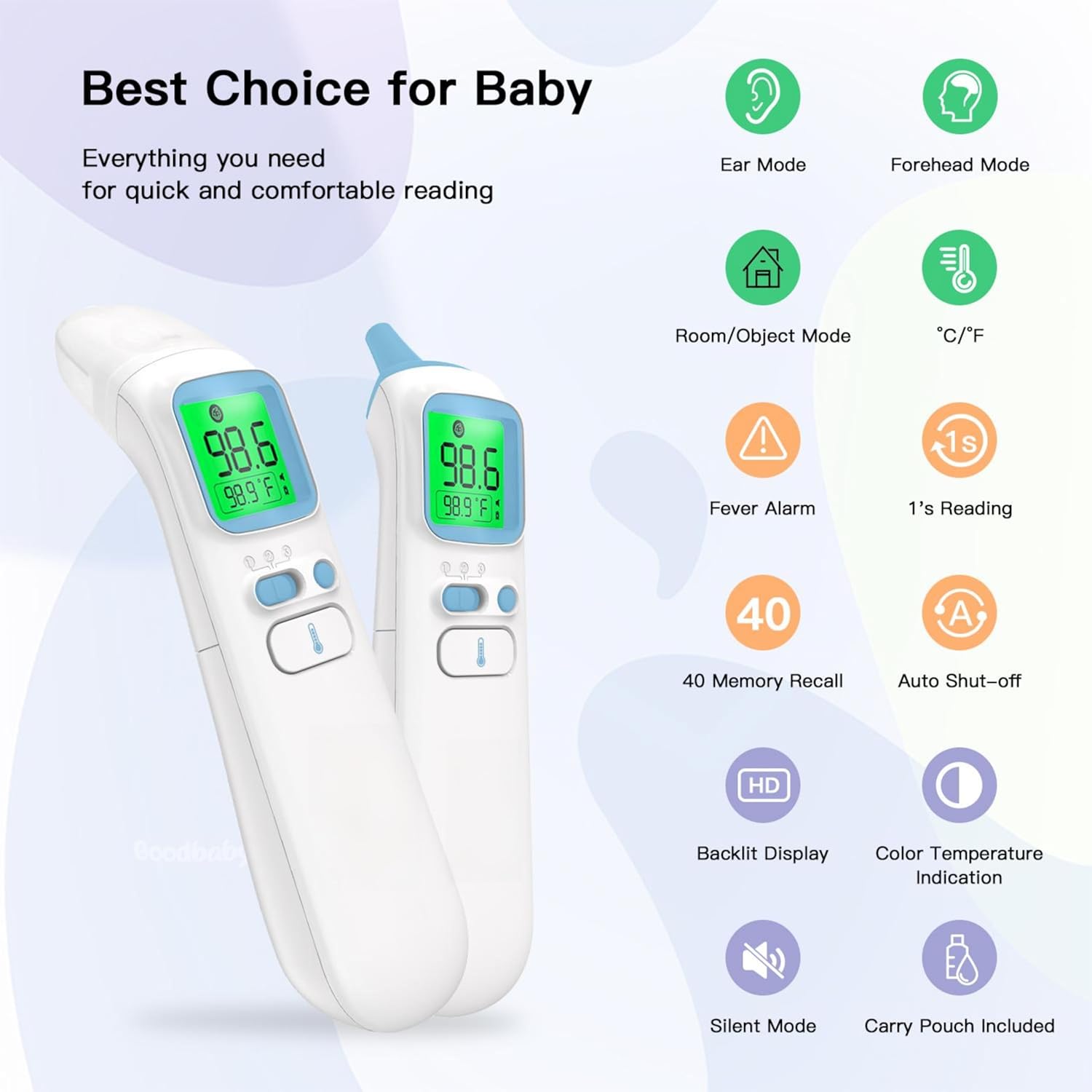 Ear and Forehead Thermometer for Adults, 3-in-1 Infrared Digital Thermometer for Kids and Baby, Accurate 1 Second