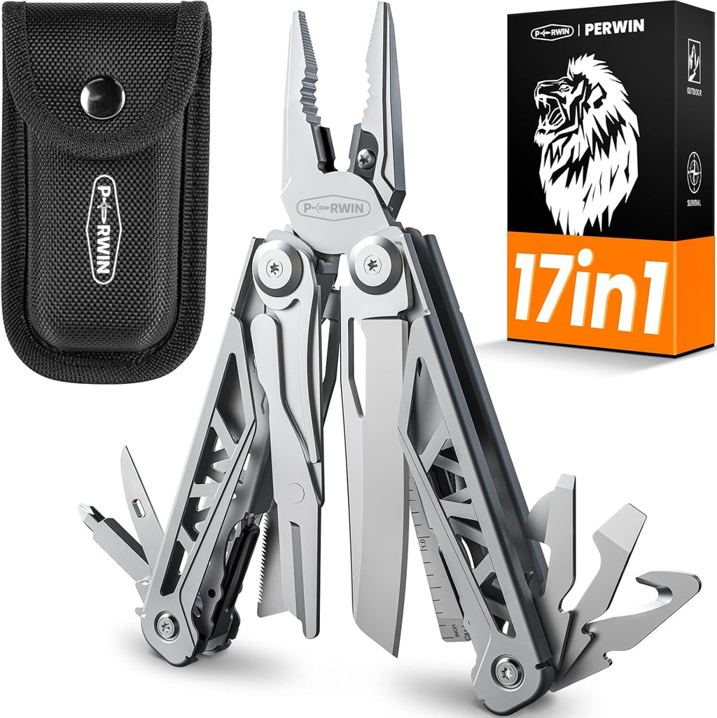 Multitool, 17-in-1 Stainless Steel Multi Tool Pliers with Self-Locking, Pocket Knife, Nylon Sheath, Professional