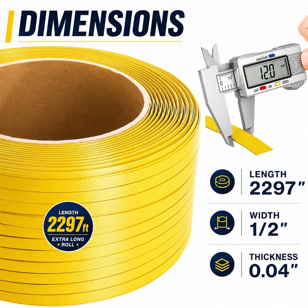 1/2" x 2297ft Poly Strapping Roll, 300 lbs Break Strength Plastic Pallet Strapping Coil, Yellow Banding Strap for Box