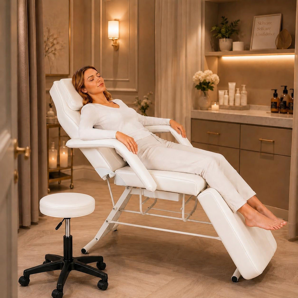 78” x 24” Tattoo Chair, Reclining Facial Bed Esthetician Chair, Waterproof 3-Section Lash Bed Massage Table with with