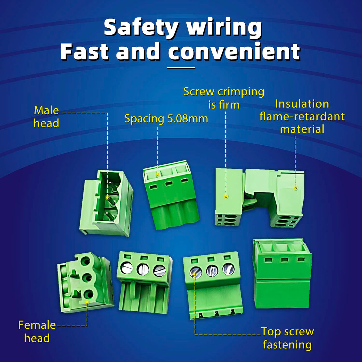 DaFuRui 20 Pairs 3 Pin 5.08mm PCB Mount Phoenix Type Connector with Plug