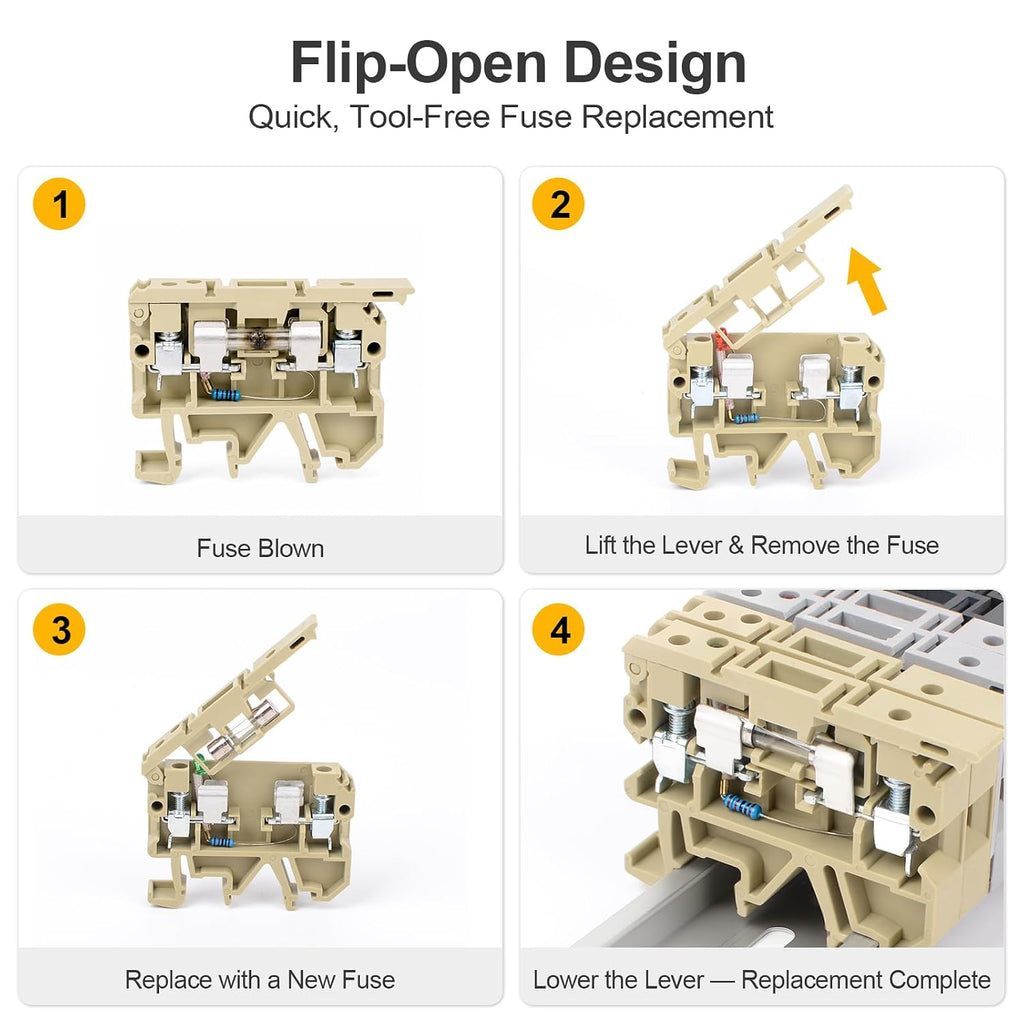 50Pcs DIN Rail Terminal Block Fuse Holder, with Indicator Light