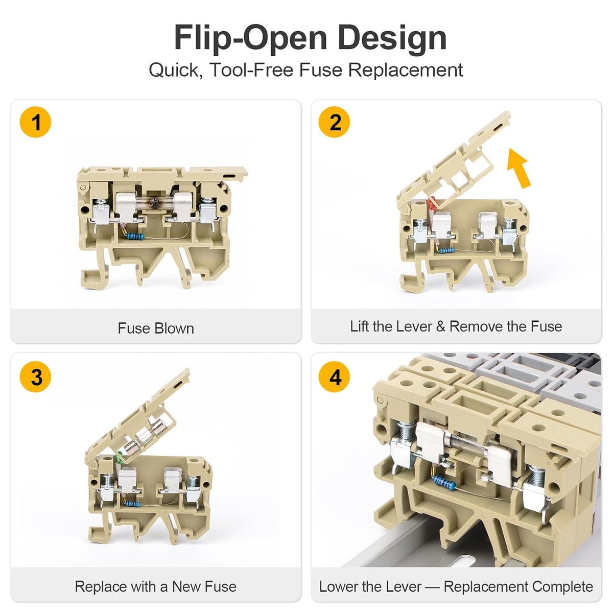 50Pcs DIN Rail Terminal Block Fuse Holder, with Indicator Light