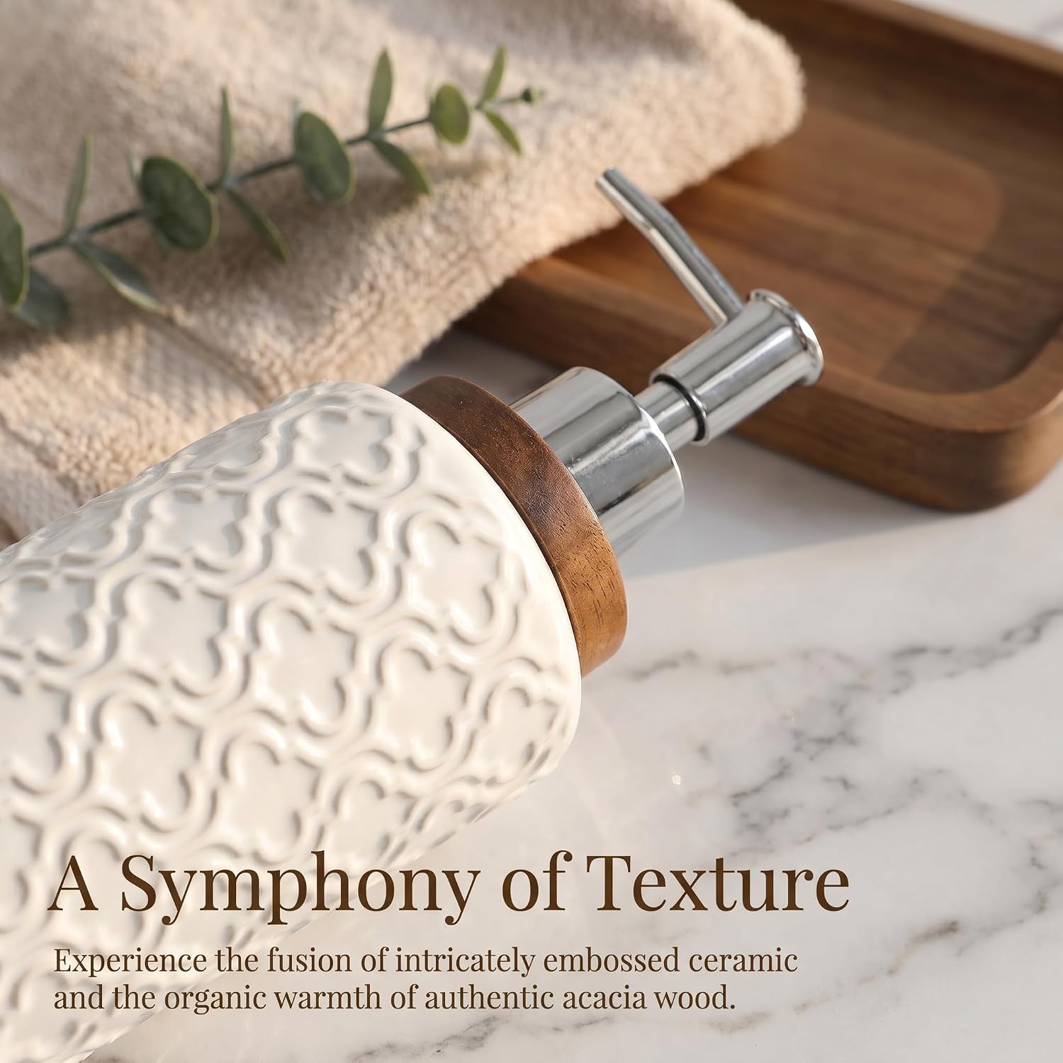 Ceramic 4-Piece Bathroom Accessory Set,White | Ceramic Bathroom Set 4-Piece Countertop Essentials Embossed Textured