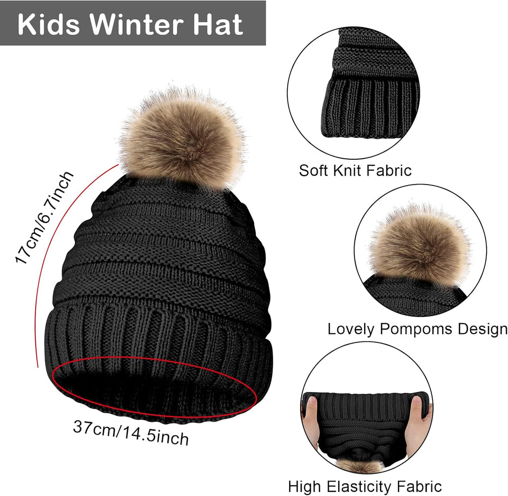 Kids Winter Hats Gloves Scarf Set Baby Mittens Gloves with Pompom Baby Winter Hat Toddler Beanie Hat for Boy Girl