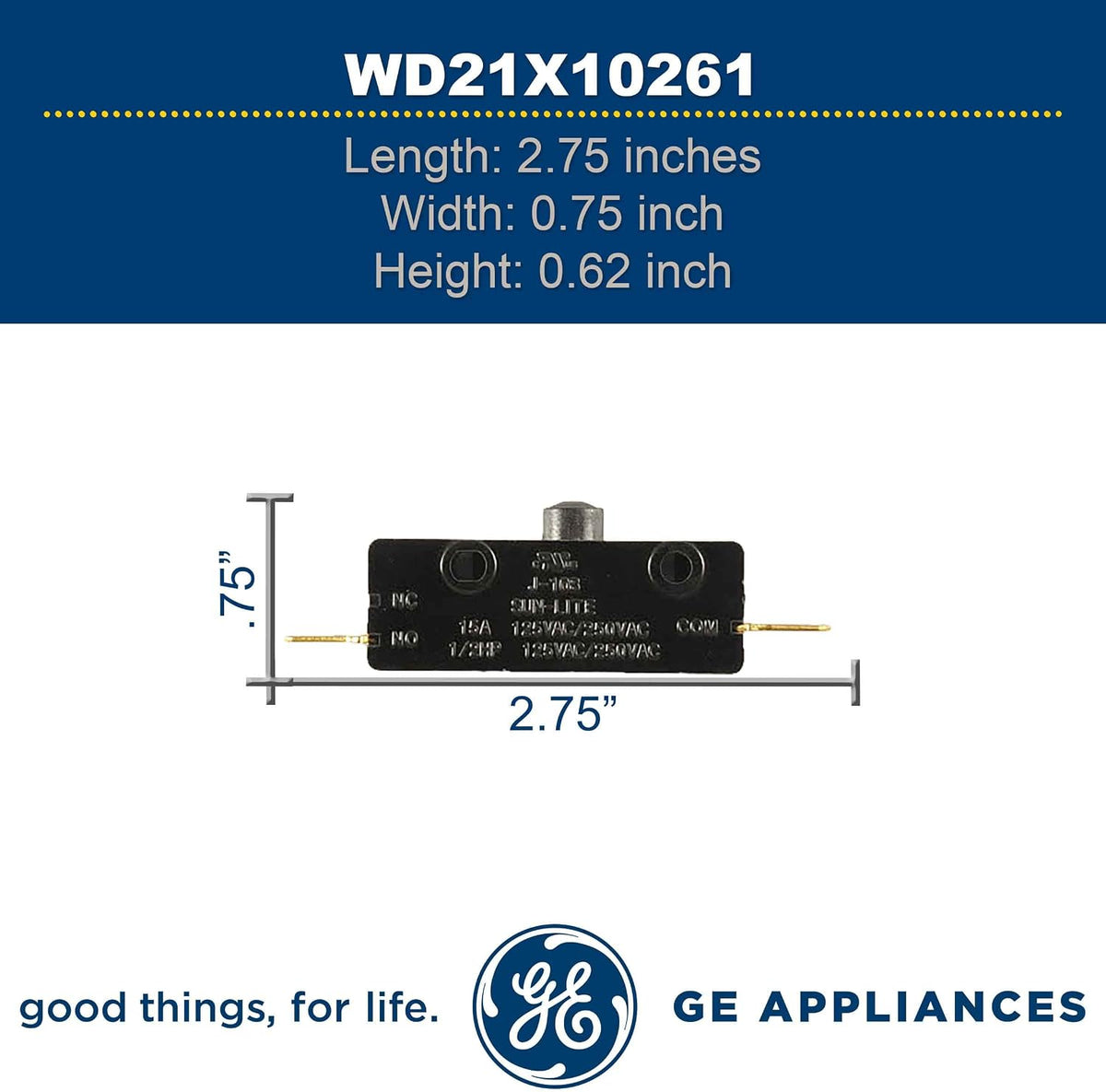 GE WD21X10261 Genuine OEM All Purpose Switch/Interlock Switch for GE Dishwasher