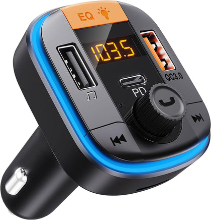 Bluetooth FM Transmitter for Car - BAISHUN Bluetooth 5.0 Adapter PD20W+QC3.0 Cigarette Lighter Radio Receiver Music
