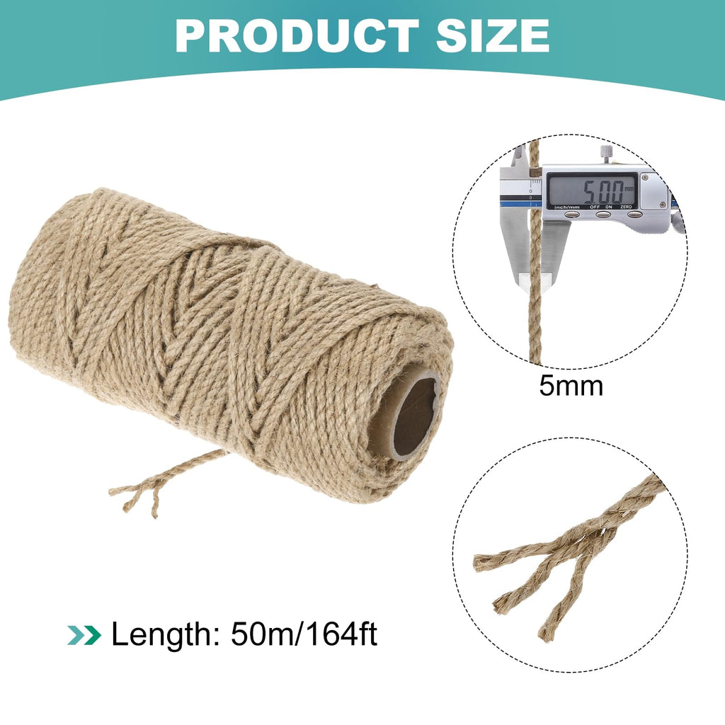Natural Jute Twine String 164ft x 5mm Long Strong Twine Rope for Arts Crafts Ribbon Gift Wrapping Packing Christmas