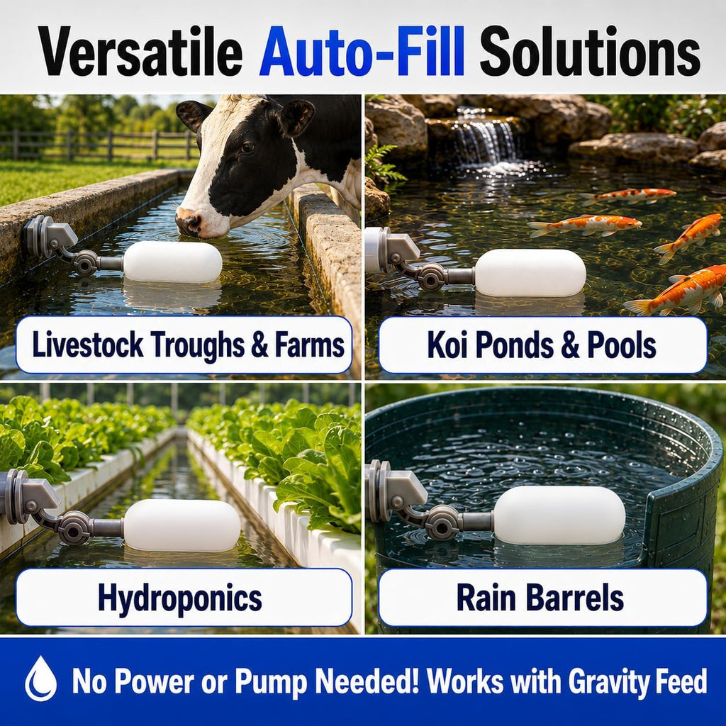 2 Pack 1/2 Inch Straight Thread Auto Fill Float Valve, Automatic Water Level Control Valve with 225° Adjustable Arm for Water Tank, Pond, Chicken Waterer, Livestock Trough