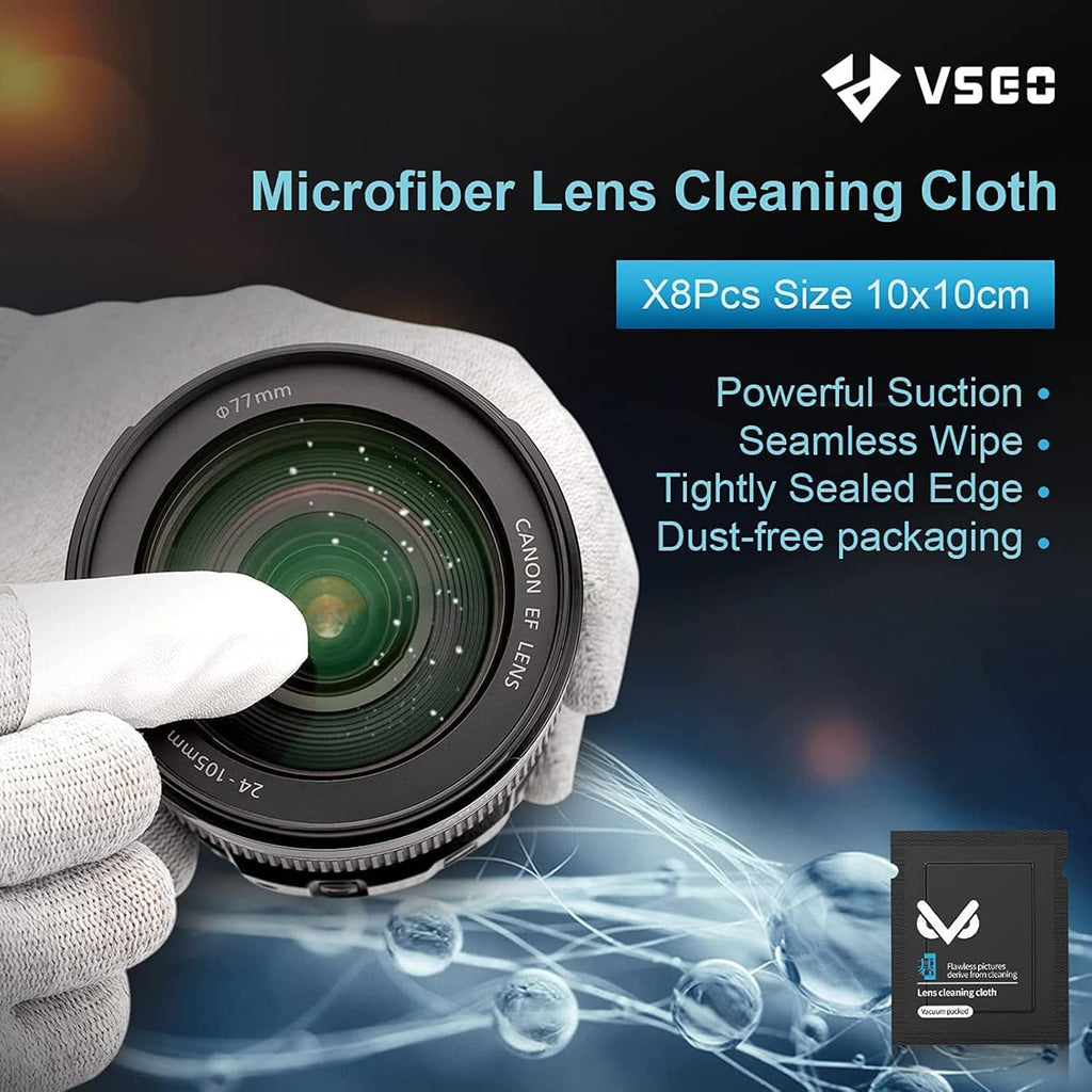 Professional Lens Cleaning Kit with Air Blower Folding Pouch Microfiber Lens Cloth Wet Wipes Lens Cleaner Metal Brush