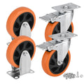 5 Inch Caster Wheels Set of 4 (2 Rigid, 2 Swivel with Brakes), 360 Degree Rotatable, Lockable Plate Caster Wheels
