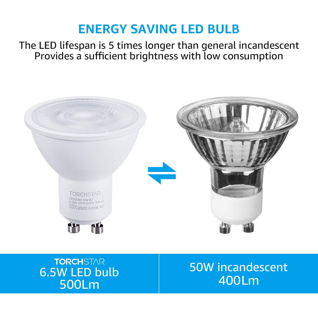 6-Pack GU10 LED Bulbs Dimmable, 5000K, UL Listed