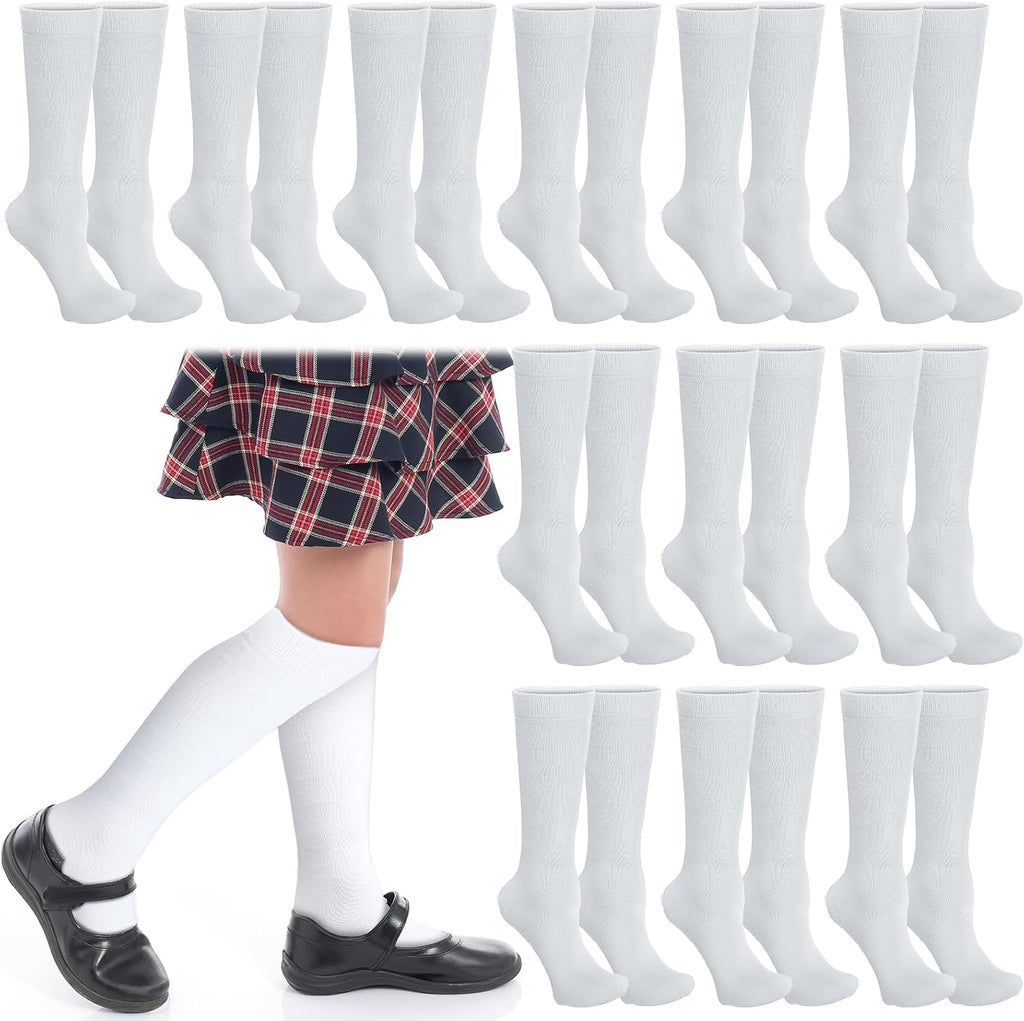 12 Pairs Knee High Socks for Girls 8-10 Years | Soft Breathable Seamless Knee High Socks for Uniform, Dresses and