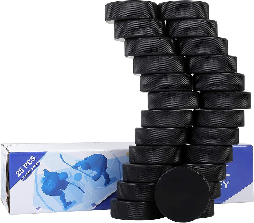 Ice Hockey Pucks, 25pcs, Black, High Grade Pucks | Official Regulation Weight & Size for Practicing, Classic Training
