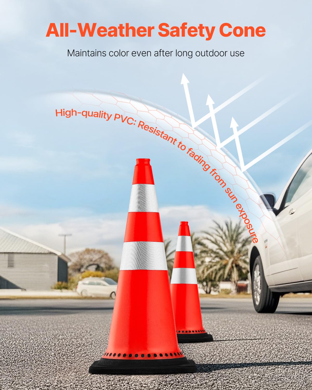 Safety Cones, 8 Pack 30" Traffic Cones, PVC Orange Construction Cones with Reflective Collars and Black Weighted Base