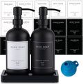 Black Thick Glass Soap Dispenser - Farmhouse Kitchen Dish &Hand Soap Dispenser Set, 304 Rustproof Pump Lotion