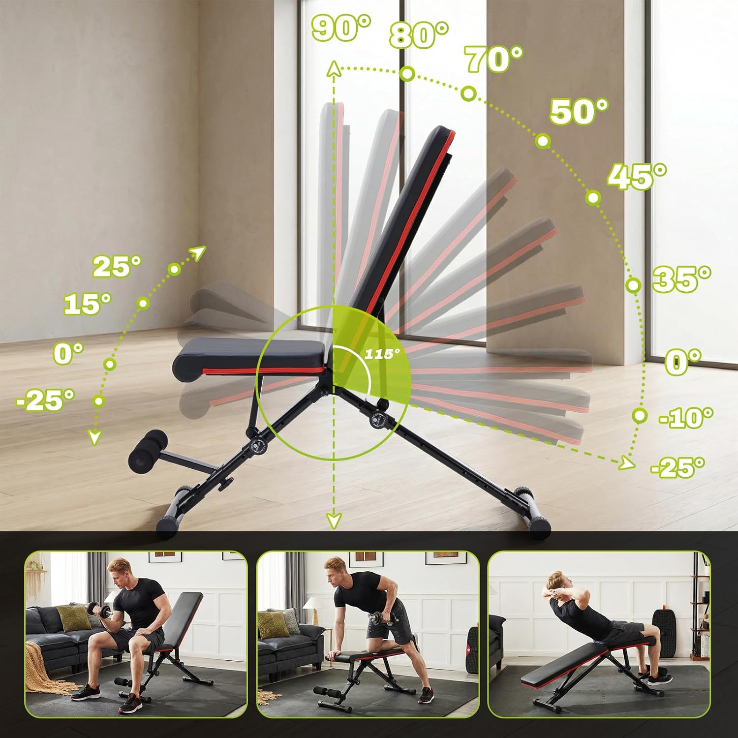 Adjustable Weight Bench for Full Body Strength Training, Foldable Workout Bench with Incline Flat Positions, 795 lbs