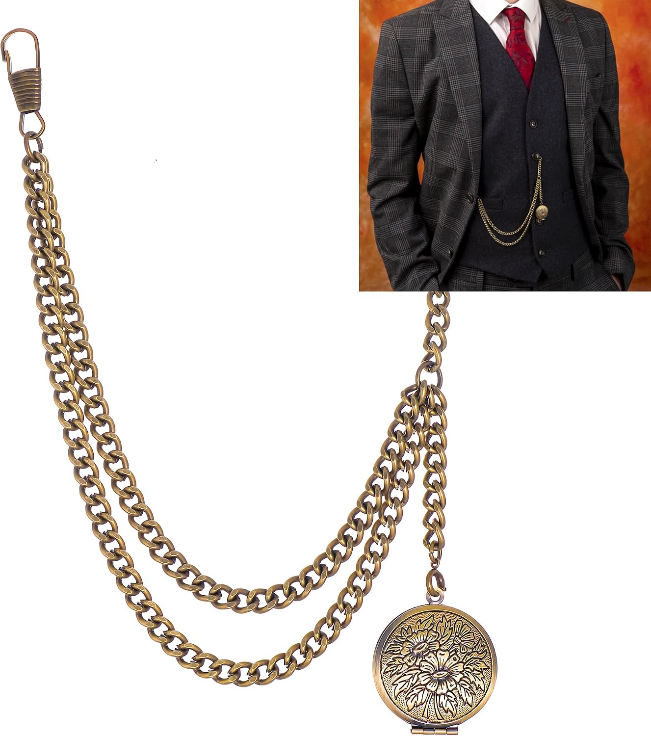 Vintage Single Albert Bronze Pocket Watch Chain