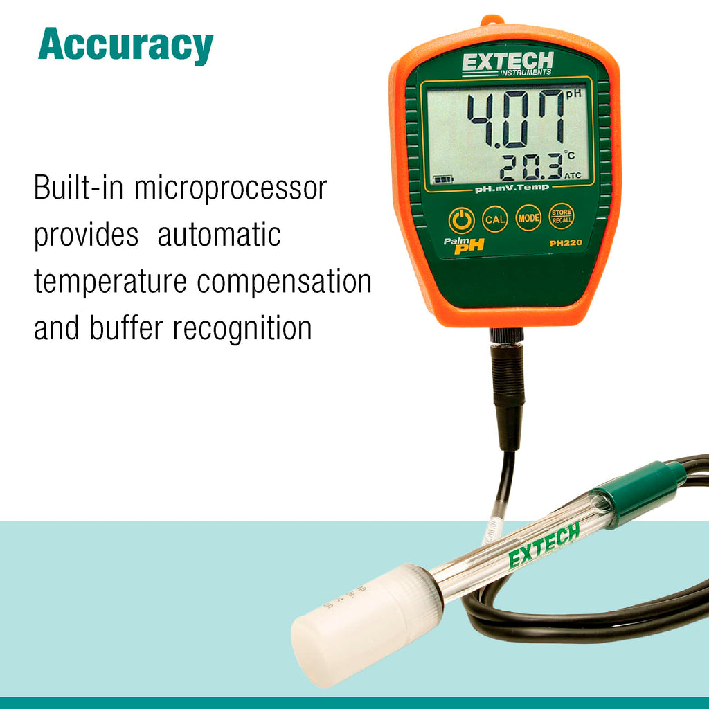 Extech PH220-C Waterproof Palm pH Meter with Cabled Electrode