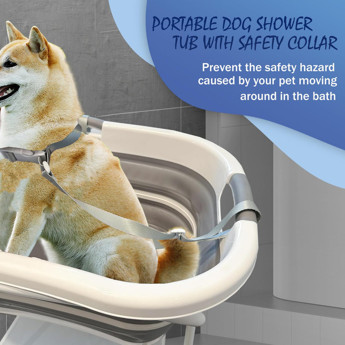 2 in 1 Elevated Dog Bath Tub & Foldable Washing Station with Stand, Portable Pet Bathtub for Small Medium Dogs &
