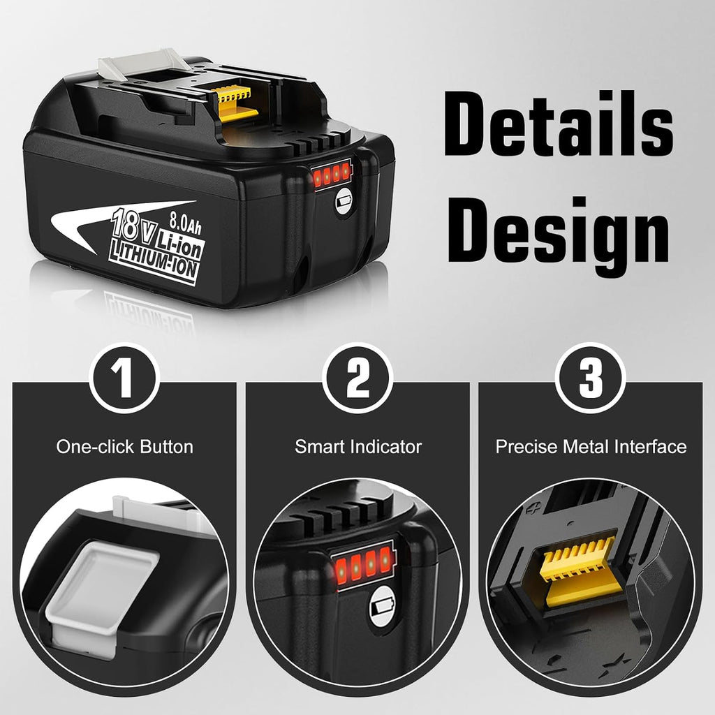 2 Packs BL1860B Battery Replacement for Makita 18V Battery 8000mAh(Black)