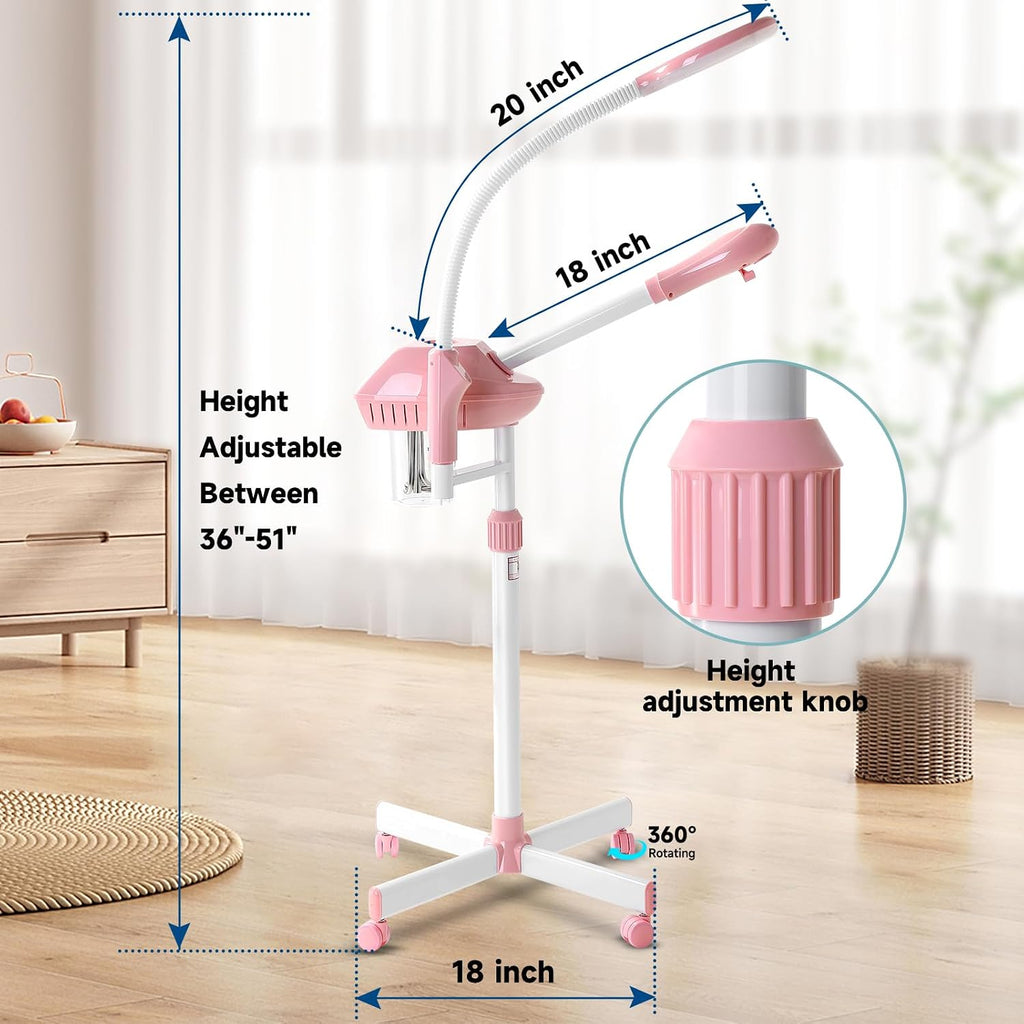 Professional Facial Steamer with 5X Magnifying Lamp,Face Steamer on Wheels | Ozone Facial Steamer for Facial Deep