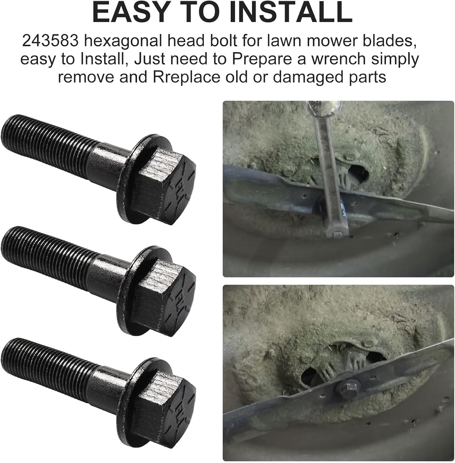 Mower Blade Bolts 243583 (3pcs) for Grasshopper Lawn Mowers 225 321D 325D 3452 3461 Blades On Mower Decks of Most