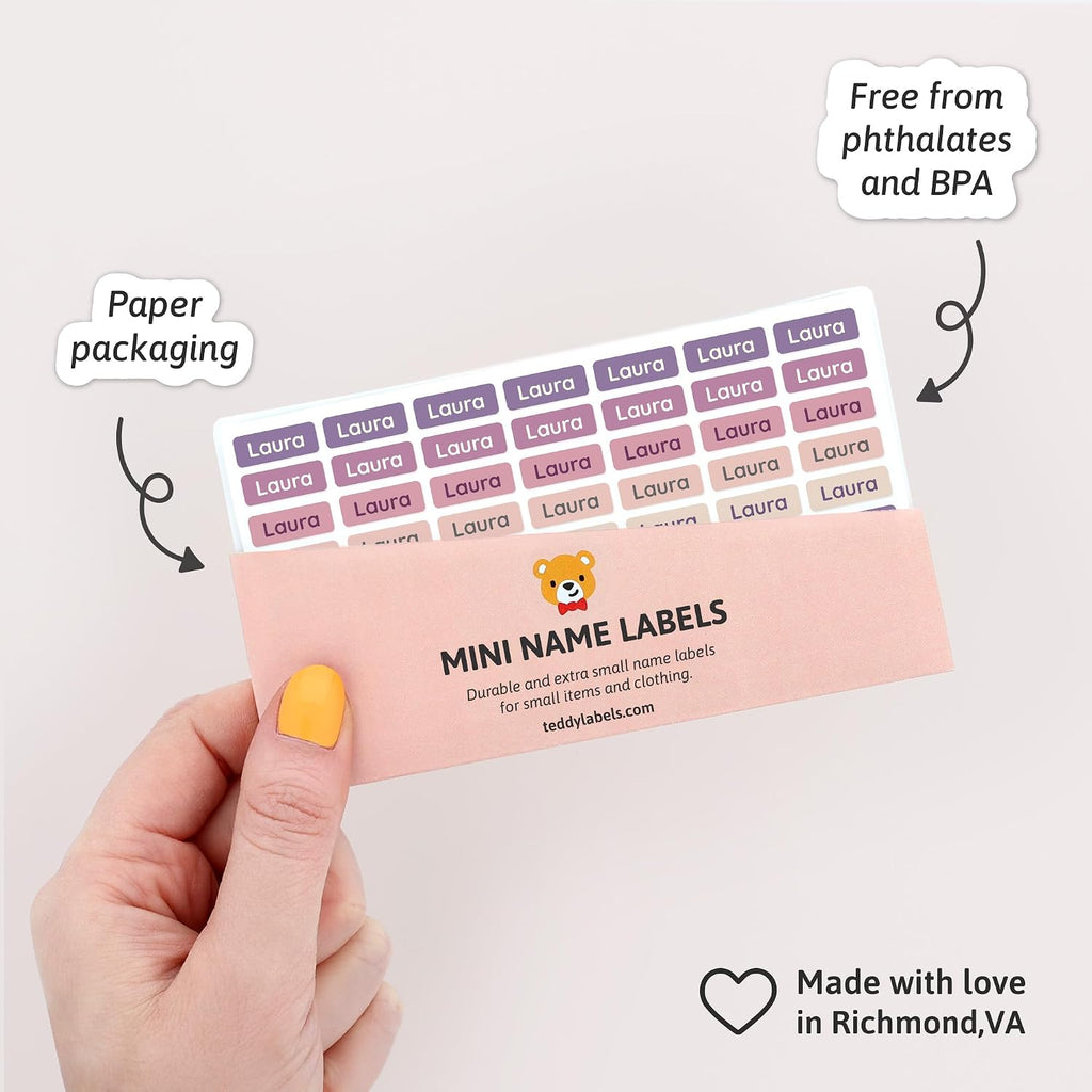 Mini Name Labels (175) - Custom Personalized Name Labels for Labeling Tiny Items, Washer and Dryer-Safe Waterproof