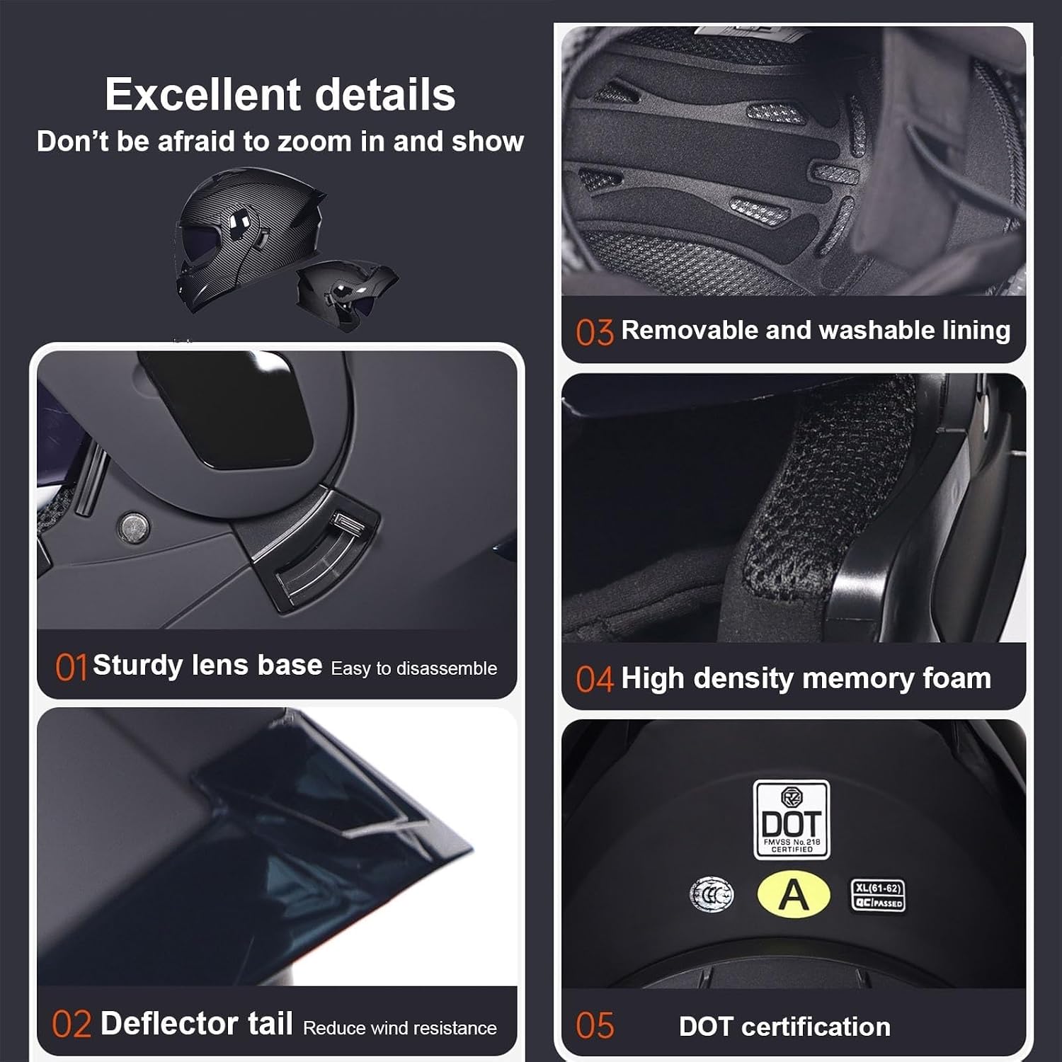Full-Face Flip-Up Motorcycle Helmet Motorcycle Bluetooth Modular Helmet DOT Certified Dual-Lens Helmet Built-in Dual