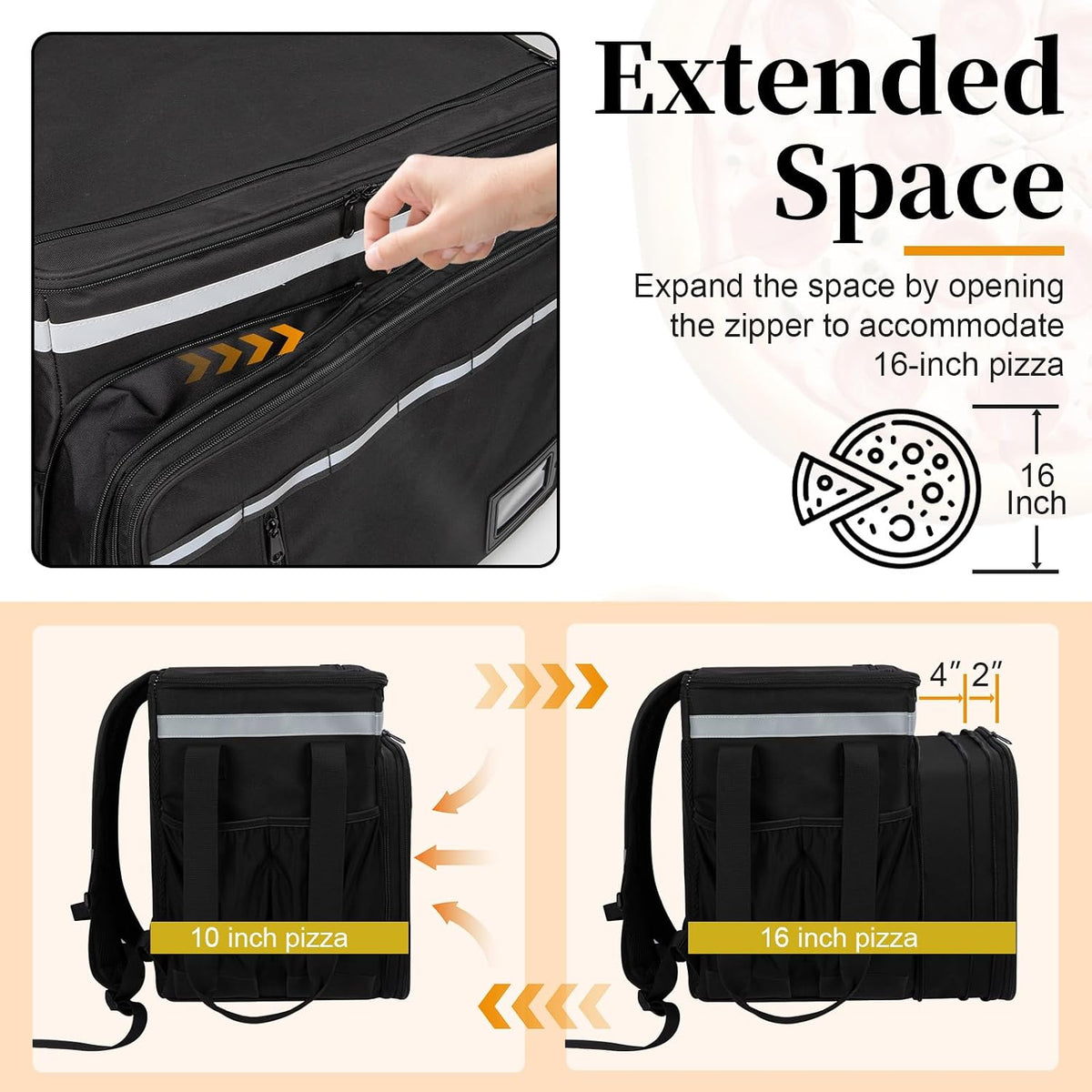 Food Delivery Backpack, Expandable Delivery Backpack Pizza Bag, XL