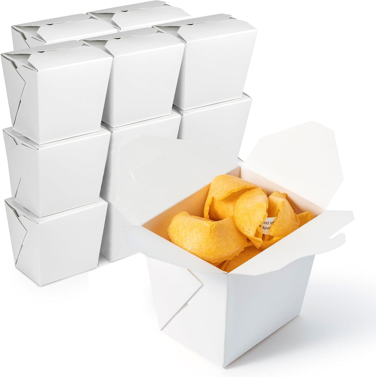 16 oz Chinese Take Out Boxes 50 Pack Plain White Paperboard Food Containers, Leak and Grease Resistant Pint Size