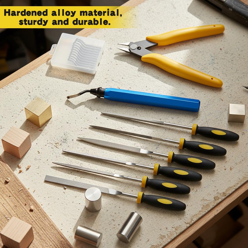 3D Print Deburring Tool Set with 10pc Multipurpose Blades Removing Burr 6Pcs Needle File 1pc Micro Wire Cutter Pliers