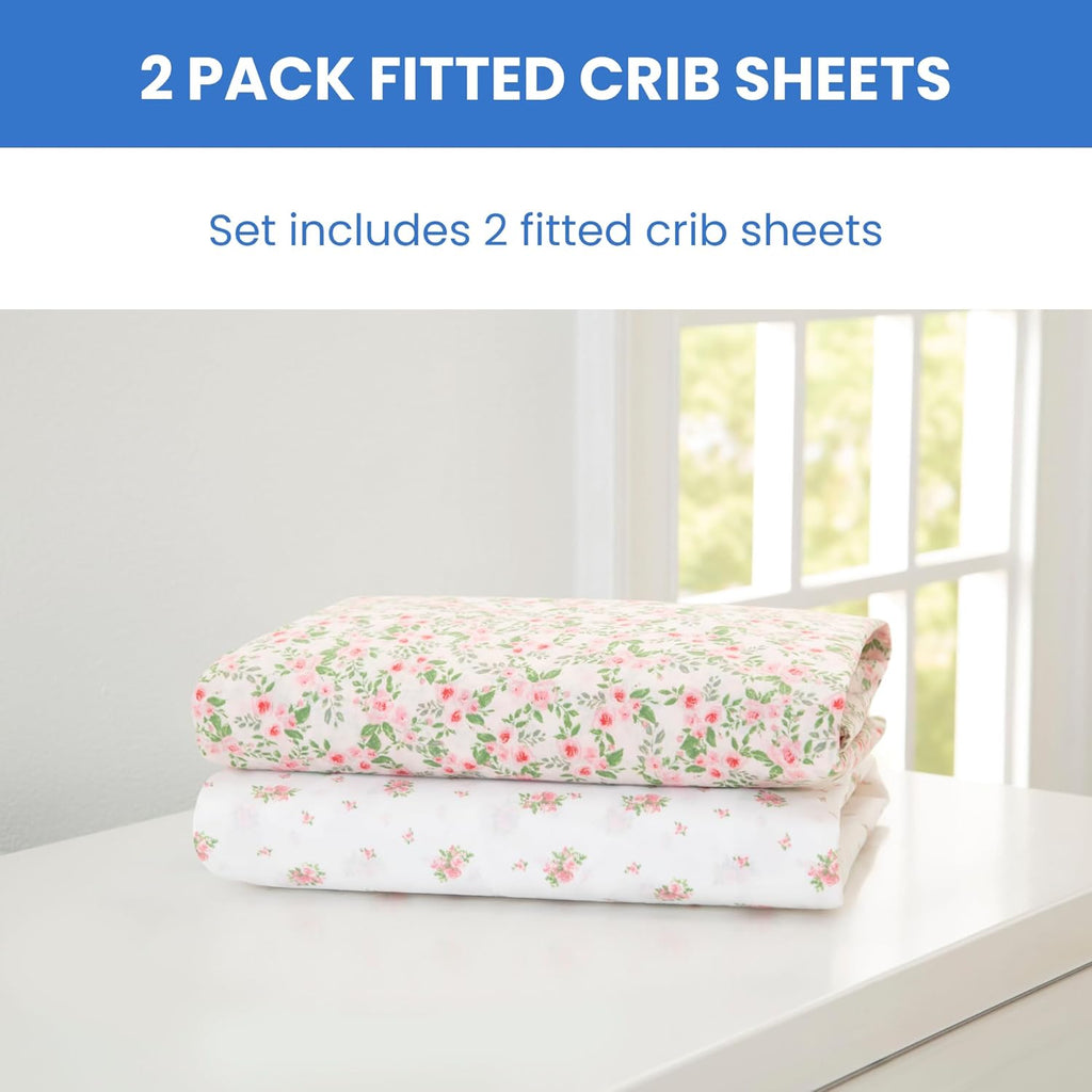 Fitted Crib Sheets for Girls and Boys - Crib Sheet for Standard Crib and Toddler Mattresses - 28x52 Inch (Pack of 2)
