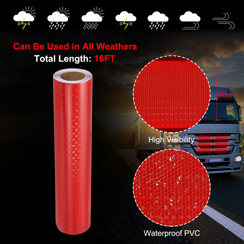 Reflective Tape Self-Adhesive 12IN x 16FT Red