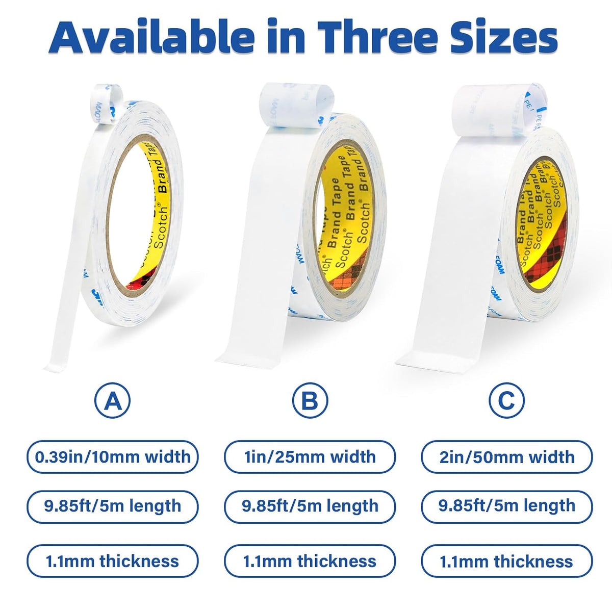 Double Sided Tape 1"×16.5ft, Heavy Duty Mounting Tape