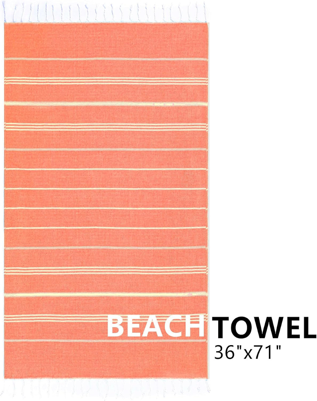 Turkish Beach Towel, 36"x71" Quick Dry Sand Free Oversized, Thinner Coral | Bath Pool Swim Towel, Lightweight Travel