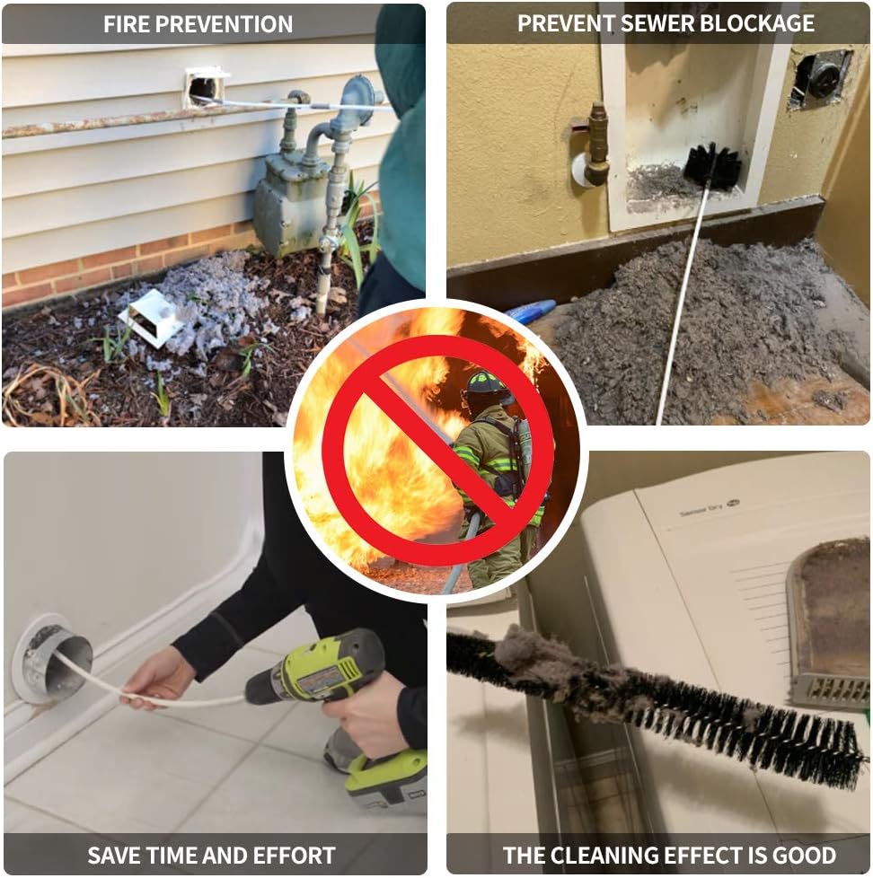 48 Feet Dryer Vent Cleaning Kit, Chrome Button Locking System, Lint Removes, Dryer Vent Cleaning System, Dryer Vent