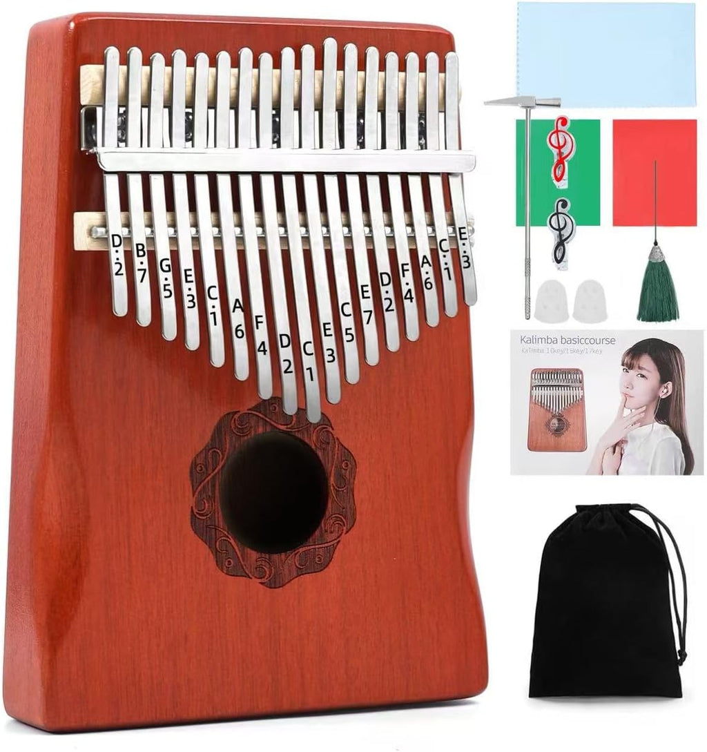KaLimba Thumb Piano 17 Keys, Red Portable Mbira Finger Piano with Tune Hammer and Instruction, Musical Instruments