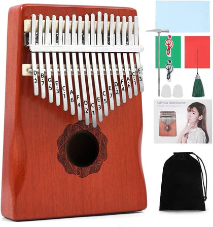 KaLimba Thumb Piano 17 Keys, Red Portable Mbira Finger Piano with Tune Hammer and Instruction, Musical Instruments