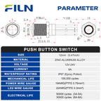 FILN 2PCS 8A 12mm Latching Push Button Switch 12V-24V DC IP67 High Head