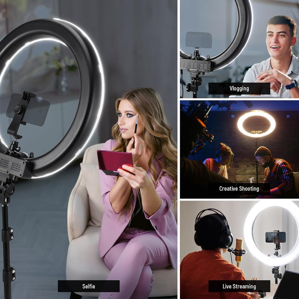 55W 18"/45cm Ring Light Kit [New Version], with Tripod Stand, RL-18 | 5600K Dimmable LED Ringlight, Phone Holder for